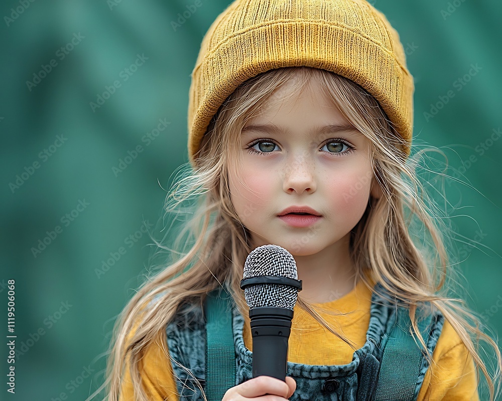 Young Girl Dressed as a Professional News Reporter Holding Microphone ...
