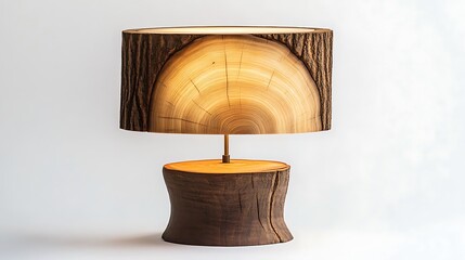 Canvas Print - Rustic wooden table lamp with illuminated tree slice shade.