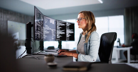 Fototapete - Software Programmer Or Coder Woman