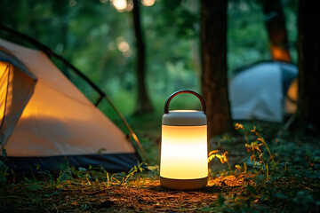 Wall Mural - Camping Lantern in the Woods at Night