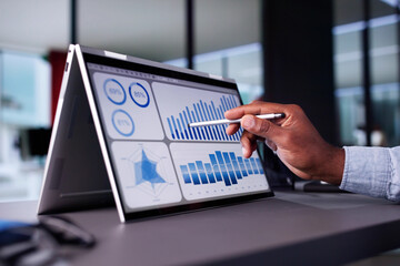 Poster - African Businessman Using Analytics Data KPI Dashboard