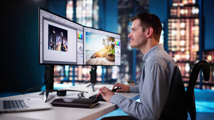 Wall Mural - graphic designer working on computer editing