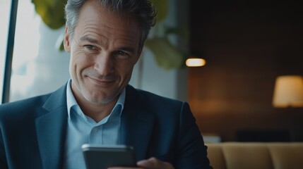 Poster - Smiling Man in Suit with Cell Phone