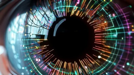 Wall Mural - human eye is displaying futuristic augmented reality graphics, potentially showcasing the future of 