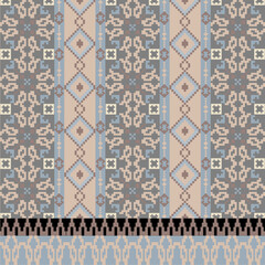 Naklejka na meble Art Abstract with Pixel Art Designs. Traditional Cross Stitch needlework. Geometric Ethnic Pattern, Embroidery, Textile Ornamental, Fabric, Hand Stitch Pattern, Cultural Stitching Pixel Art