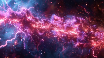 Wall Mural - This photo depicts a striking abstract image of a blue and black background illuminated by multiple lightning strikes
