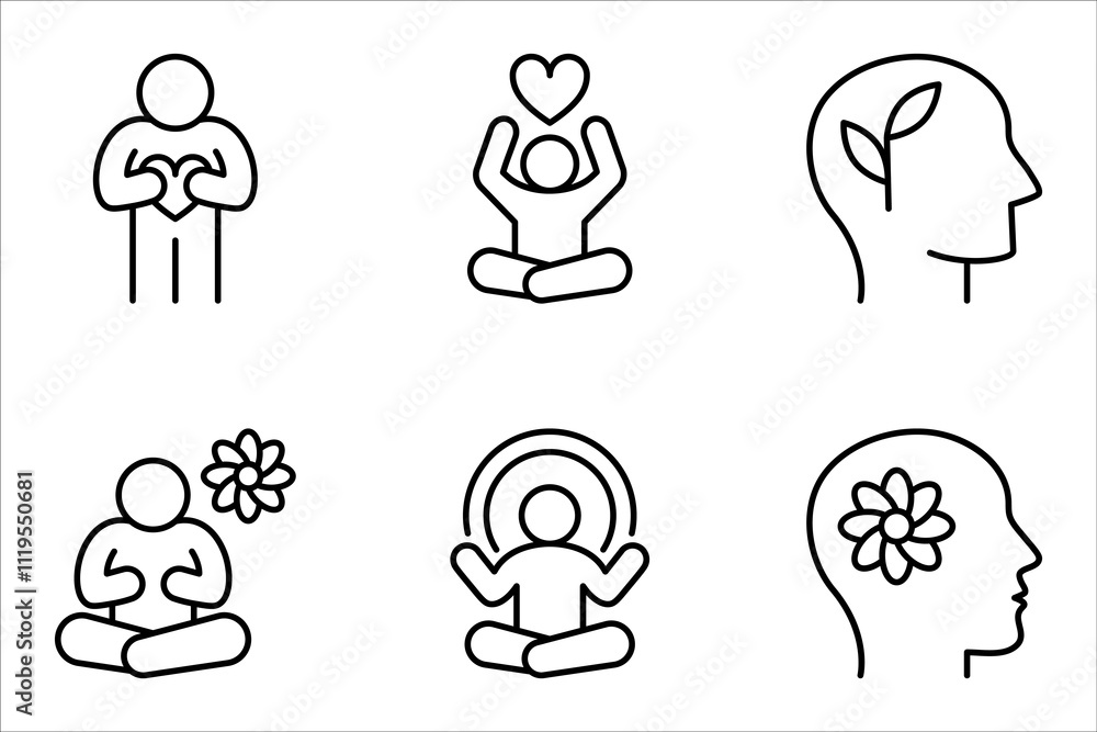 Mental health icon set. Collection of meditation, vector illustration ...
