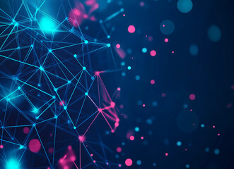 Wall Mural - Vibrant Digital Network: Abstract Blue Background with Geometric Lines and Floating Particles