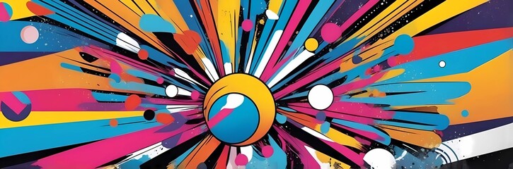 Wall Mural - Wide abstract colorful art paint retro 90s background wallpaper with artistic shapes	