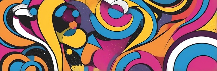 Wall Mural - Wide abstract colorful art paint retro 90s background wallpaper with artistic shapes	
