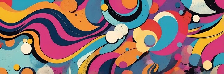 Wall Mural - Wide abstract colorful art paint retro 90s background wallpaper with artistic shapes	