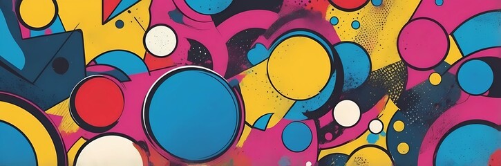 Wall Mural - Wide abstract colorful art paint retro 90s background wallpaper with artistic shapes	