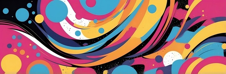 Wall Mural - Wide abstract colorful art paint retro 90s background wallpaper with artistic shapes	
