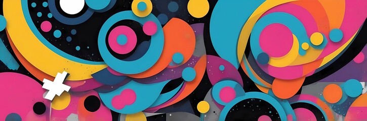 Wall Mural - Wide abstract colorful art paint retro 90s background wallpaper with artistic shapes	