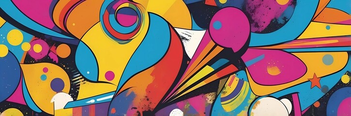Wall Mural - Wide abstract colorful art paint retro 90s background wallpaper with artistic shapes	