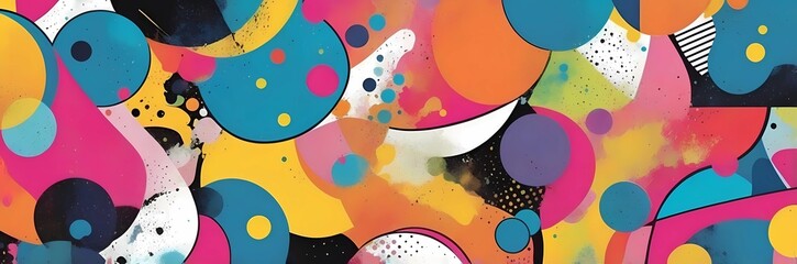 Wall Mural - Wide abstract colorful art paint retro 90s background wallpaper with artistic shapes	