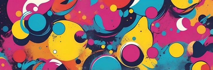 Wall Mural - Wide abstract colorful art paint retro 90s background wallpaper with artistic shapes	