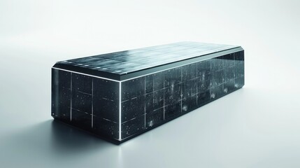 Poster - A black rectangular prism with a sense of virtual future technology, composed of light, covered with solar panels on the surface, and a white background.