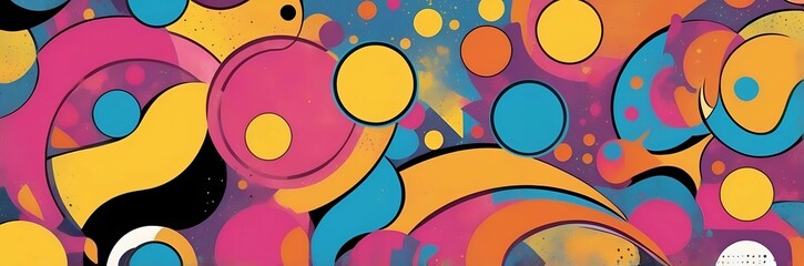 Wall Mural - Wide abstract colorful art paint retro 90s background wallpaper with artistic shapes	