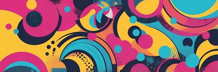 Wall Mural - Wide abstract colorful art paint retro 90s background wallpaper with artistic shapes	