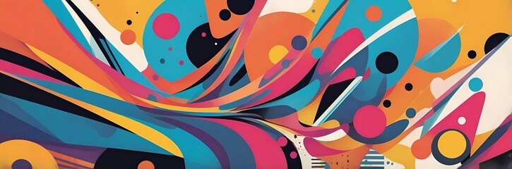 Wall Mural - Wide abstract colorful art paint retro 90s background wallpaper with artistic shapes	