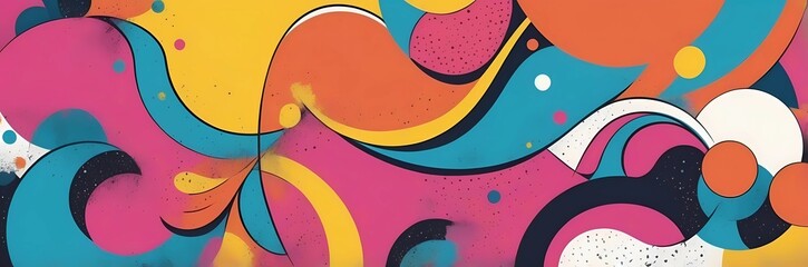 Wall Mural - Wide abstract colorful art paint retro 90s background wallpaper with artistic shapes	