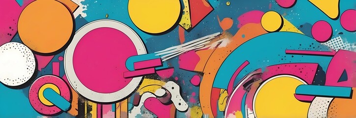Wall Mural - Wide abstract colorful art paint retro 90s background wallpaper with artistic shapes	