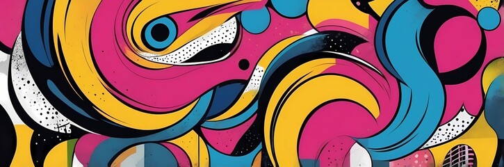 Wall Mural - Wide abstract colorful art paint retro 90s background wallpaper with artistic shapes	