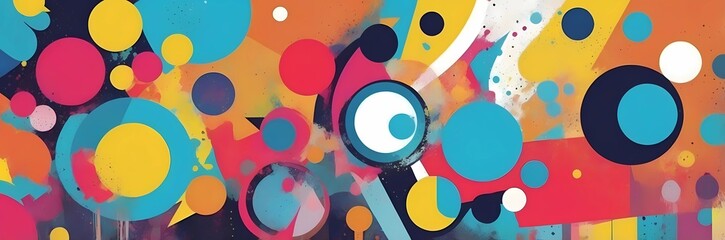 Wall Mural - Wide abstract colorful art paint retro 90s background wallpaper with artistic shapes	