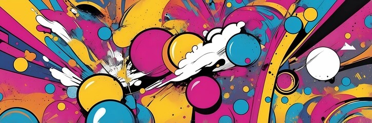 Wall Mural - Wide abstract colorful art paint retro 90s background wallpaper with artistic shapes	