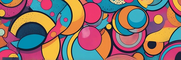 Wall Mural - Wide abstract colorful art paint retro 90s background wallpaper with artistic shapes	