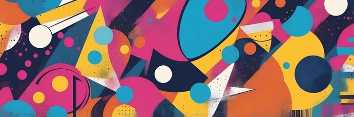 Wall Mural - Wide abstract colorful art paint retro 90s background wallpaper with artistic shapes	