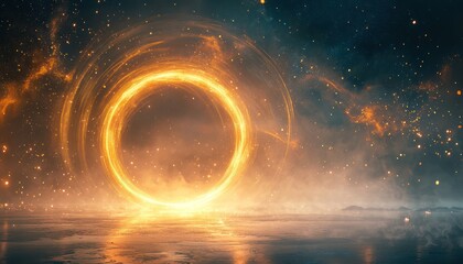 Wall Mural - A glowing circular portal made of light.