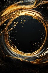 Wall Mural - A gold and black liquid backdrop with a circular frame.
