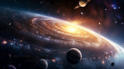 Wall Mural - bright core of sparkling galaxy in dark expanse image, ai generated