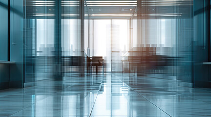 Poster - Large office space with glass and windows, modern, out of focus, minimal.