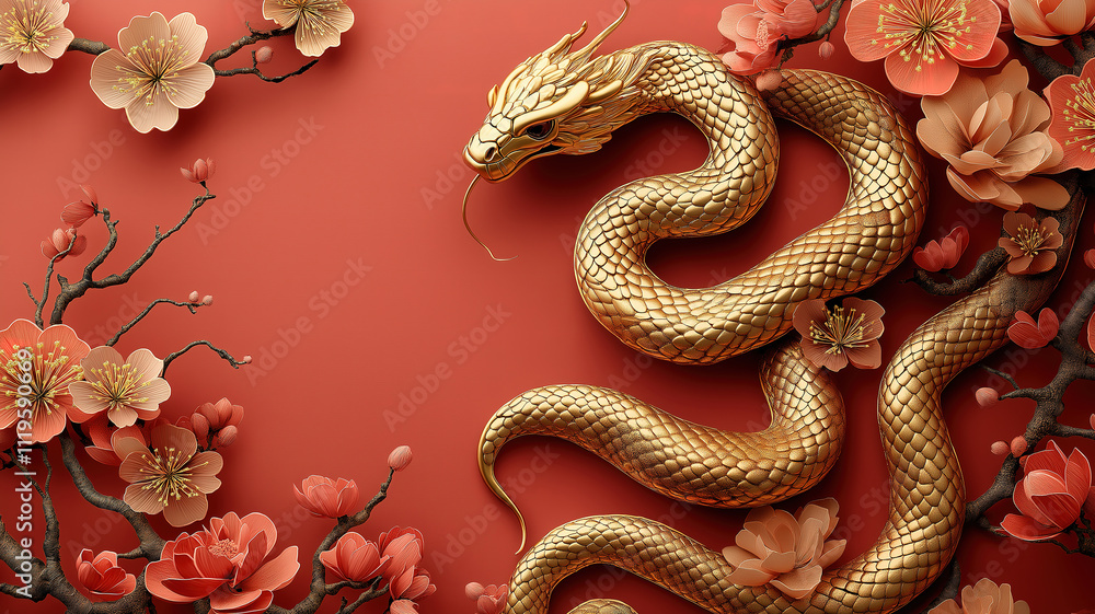 Chinese new year 2025 year of the snake with elegant gold snake and ...