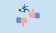 © Anil - Improvement or courage, change or transform to better opportunity, aspiration or challenge concept, determination to progress or career growth, courage businessman jumping from thumb down to thumb up.
