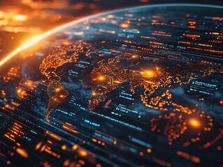 Canvas Print - digital earth interface with interactive climate and geographic data