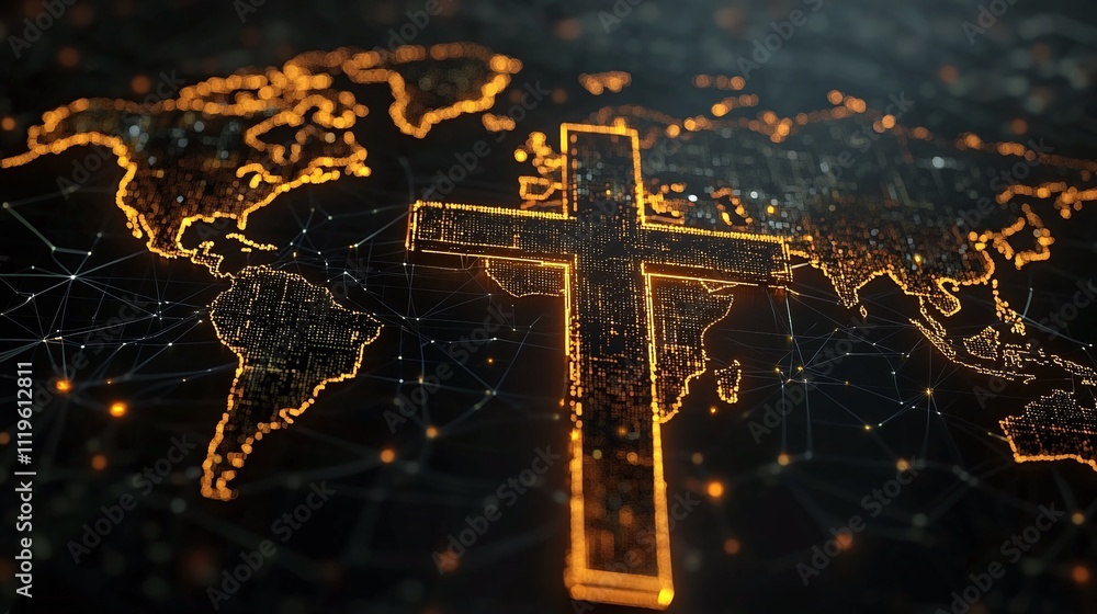 The holy cross of jesus christ world map. global mission, concept of ...