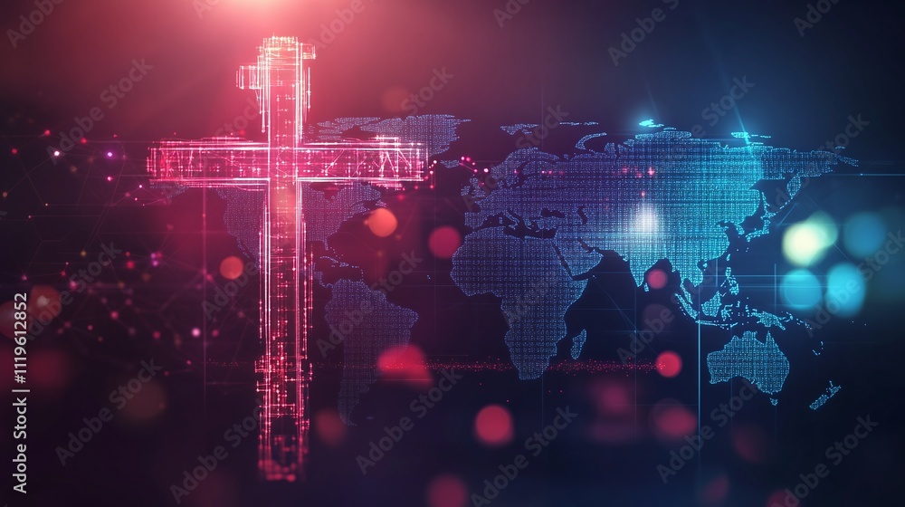 Ilustração The holy cross of jesus christ world map. global mission ...