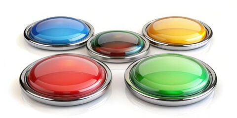 Glass-like rendering of round buttons with a glossy finish, glass, buttons,, rendering, glossy, round, shapes, shiny