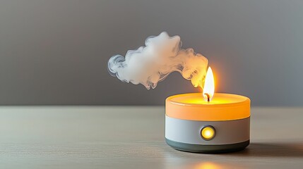 fire alarm and  smoke concept. A candle emits a warm glow and wisps of smoke against a neutral background.