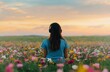 © ArtCookStudio - Listening to music while enjoying a sunset in a field of colorful flowers