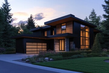 Wall Mural - Modern luxury home sleek black and wood exterior