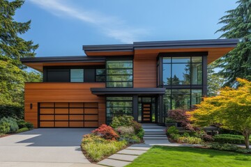 Wall Mural - Modern luxury house architectural design wood and metal exterior