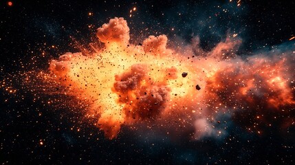 Poster - cataclysmic cosmic explosion flashes of light and debris in the vacuum of space