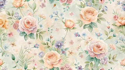  Elegant Watercolor Floral Pattern Featuring Roses and Delicate Blooms on a Soft Background