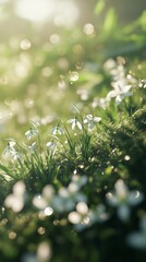 Poster - Delicate snowdrops bloom amidst glistening dew in a serene garden setting