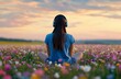 © ArtCookStudio - Listening to music while enjoying a sunset in a field of colorful flowers